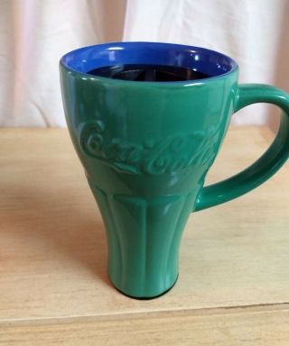 Coca Cola Travel Mug Ceramic W/ Lid Nostalgic Green Ln.  1998