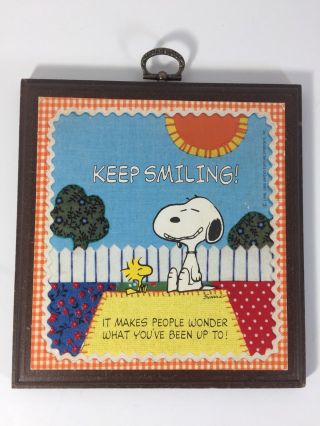 Vtg 1965 Peanuts Snoopy & Woodstock Hallmark “keep Smiling” Wall Plaque Schulz
