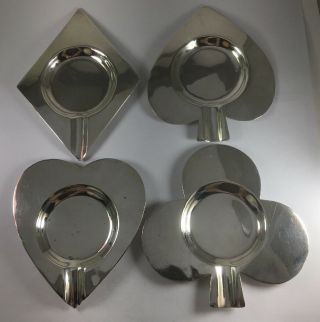 Vintage Sterling Silver Playing Card Suits Set Of 4 Individual Ashtrays Size 5”