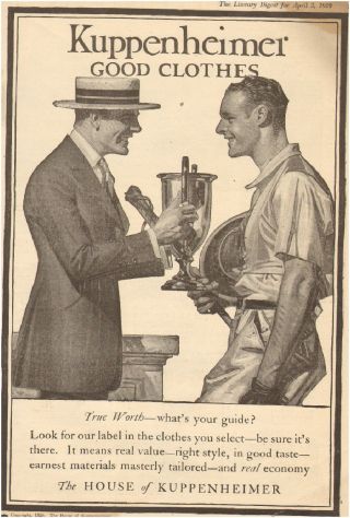 1920 Vintage Ad For Kuppenheimer Good Clothes`art Retro Clothing Trophy (041617)