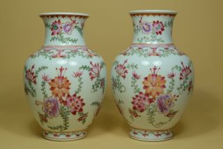 Pair Antique Chinese Export Famille Rose Porcelain Vases.