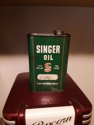 Rare Singer Sewing Machine Oil Can 1 /4 Us Gallon Size - Empty