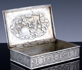 19thC PERSIAN MIDDLE EASTERN SOLID SILVER REPOUSSE BIRDS TABLE DESK BOX 7