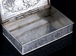 19thC PERSIAN MIDDLE EASTERN SOLID SILVER REPOUSSE BIRDS TABLE DESK BOX 8