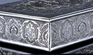 19thC PERSIAN MIDDLE EASTERN SOLID SILVER REPOUSSE BIRDS TABLE DESK BOX 9