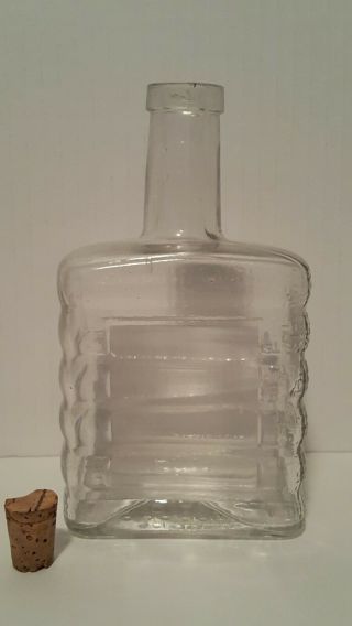 Vintage Square Log Cabin Ribbed Style Glass Syrup Bottle With Cork