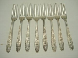 Vintage Sterling Silver International Wedgewood 8 Dinner Forks Monogrammed " F "