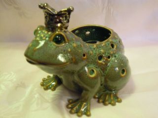 Partylite Frog With Crown Votive Candle Holder Green Glass Marble Eyes