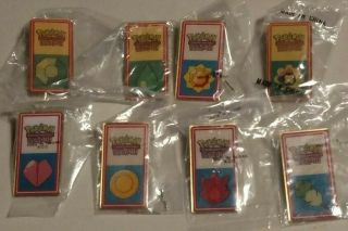 Pokemon Kanto League First Set Of 8 Badge / Pins 2001