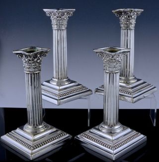 Rare Set Of 4 Victorian 19thc Gorham Silver Plate Corinthian Column Candlesticks