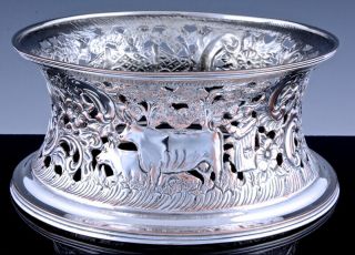 Wonderful 19thc Victorian Repouse Figural Cows Swans Silver Plate Dish Bowl Ring