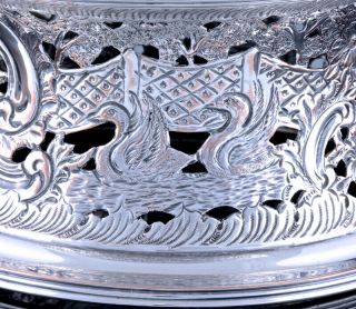 WONDERFUL 19thC VICTORIAN REPOUSE FIGURAL COWS SWANS SILVER PLATE DISH BOWL RING 6
