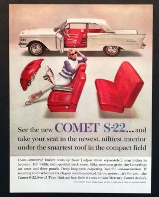 1961 Mercury Comet S - 22 Advertisement White Car Red Seats Vintage Photo Print Ad