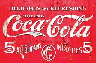 Coca Cola Coke Classic Retro Delicious 5 Cent Drink 24x36 Poster Logo