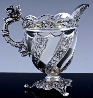 1892 Victorian Warrior Figural Repousse Sterling Silver Cream Pitcher Jug
