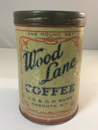 Antique Coffee Tin Can Wood Lane Coffee Oneonta,  York 1 - Pound Vintage