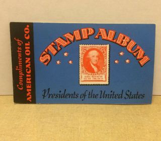 1936 Amoco American Oil Co Stamp Album Of Us Presidents With Stamps