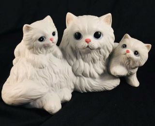 Persian Cat 2 Kittens Homco Figurine 1412 Ceramic Porcelain Cute White Decor
