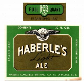 1930s Haberle Congress Brewing Co,  Syracuse,  York 32 Oz Ale Label Set