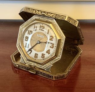 Elgin Antique Art Deco Stratford Sterling Travel Clock Watch Great 6j