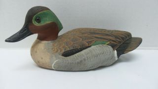 Vintage Carved Wood Duck Decoy Green Winged Teal Signed By Artist 1980 