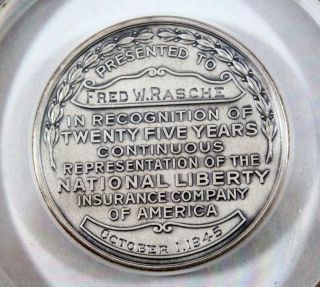 1945 National Liberty Insurance Company 25 Year Service Award Fred Rasche