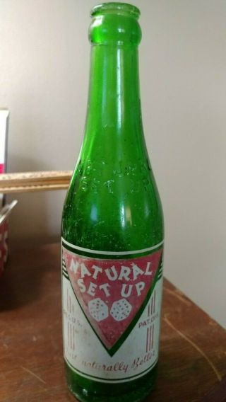 Natural Set Up Green Soda Bottle Dice Highland Ill Illinois 8 Fl.  Ozs.  Worn