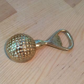 Vintage Gold / Brass Colored Metal Golf Ball Golfing Bottle Opener