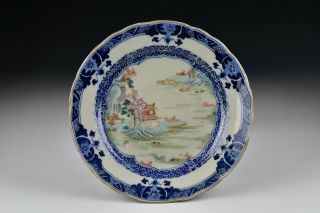 Famille Rose Chinese Export Porcelain Plate With Scenic View 1
