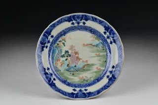 Famille Rose Chinese Export Porcelain Plate With Scenic View 2