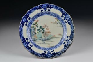 Famille Rose Chinese Export Porcelain Plate With Scenic View 4