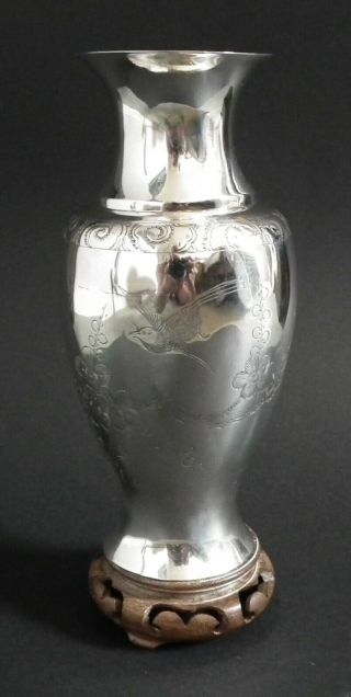 Stunning Antique Chinese Export Silver Vase On Stand - 296 Grams