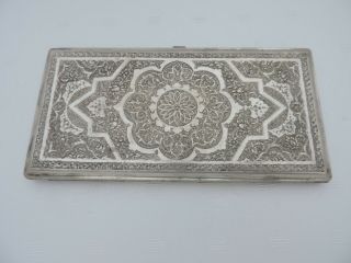 LARGE ANTIQUE PERSIAN ISLAMIC LOW GRADE SILVER OR SILVER - PLATED CIGARETTE CASE 2