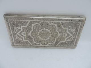 LARGE ANTIQUE PERSIAN ISLAMIC LOW GRADE SILVER OR SILVER - PLATED CIGARETTE CASE 5