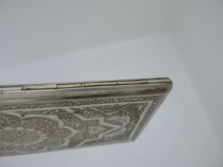 LARGE ANTIQUE PERSIAN ISLAMIC LOW GRADE SILVER OR SILVER - PLATED CIGARETTE CASE 6