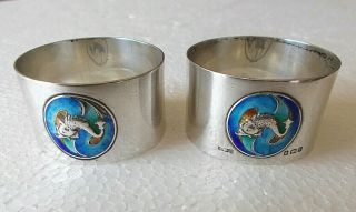 A Art Nouveau Period Silver & Enameled Napkin Rings By Henry Williamson