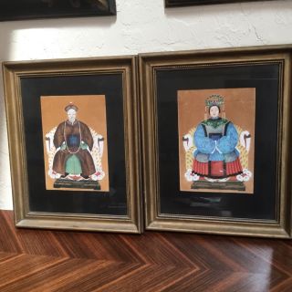Antique Chinese Pair Ancestral Portrait Paintings