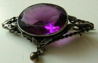 Faberge Antique Imperial Russian Brooch With Amethyst Stone,  84 Silver.