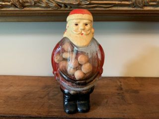 Santa Claus With Plastic Head Glass Candy Container Still Has Candy