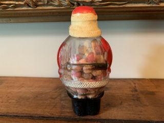 SANTA CLAUS WITH PLASTIC HEAD GLASS CANDY CONTAINER STILL HAS CANDY 2