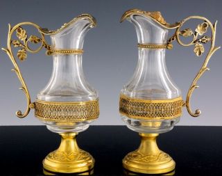 V.  FINE VICTORIAN FRENCH GOLD GILT BRONZE GLASS HOLY COMMUNION CRUET PITCHERS SET 4