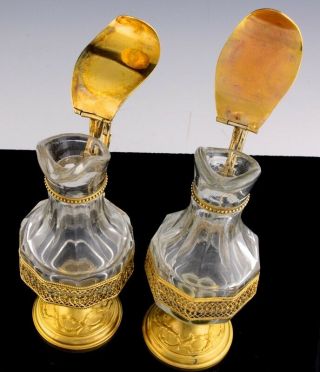 V.  FINE VICTORIAN FRENCH GOLD GILT BRONZE GLASS HOLY COMMUNION CRUET PITCHERS SET 8