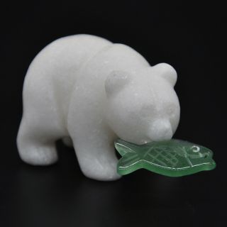 2 " Bear Figurine White Jade Crystal Healing Animal Reiki Carving Gemstone Decor