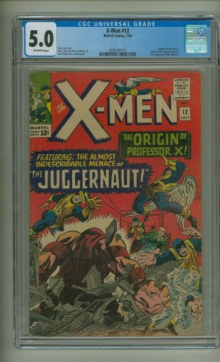 X - Men 12 (cgc 5.  0) O/w Pages; 1st App Juggernaut Professor X Origin (c 24086)