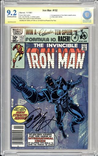 Iron Man 152 (1st Stealth Armor) Signed By Cover Artist Bob Layton Cbcs 9.  2