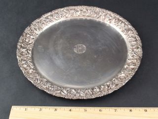 10in Antique Baltimore Silversmiths Sterling Silver Repousse Serving Tray Plate