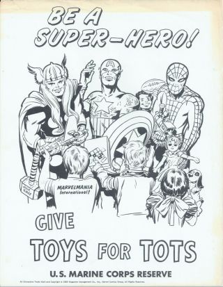 Rare 1969 Marvel Comics Marvelmania International Fan Club Toys For Tots Flyer