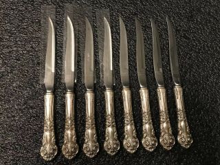 (8) French Renaissance Reed & Barton Sterling Silver Steak Knives 9” Long