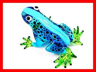 Miniature Hand Blown Art Glass Frog Blue Figurine Sculptures Art