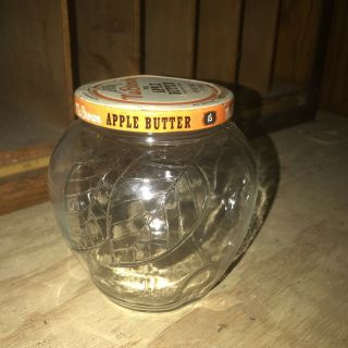 Vintage Ma Brown Apple Butter Jar W/lid Embossed Leaves Look